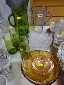 Green glass lemonade set, glass dessert bowls etc