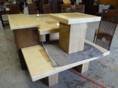 A cream marble three-door sideboard, coffee table & side table (matching previous lot)