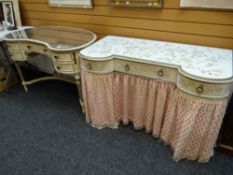A vintage mirror top & painted kidney shaped dressing table together with another painted &