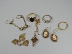A 22ct gold band ring, 9ct gold earrings, two other believed gold rings