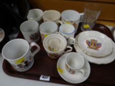 A tray of Royal commemorative mugs etc