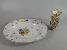A continental flower & insect decorated oval dish together with a continental flower decorated