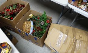 Three boxes of Christmas decorations including tree, wreaths etc