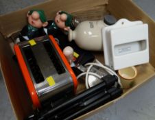 Stone glazed water bottle, Andy Capp figures, vintage soda syphon etc