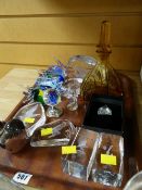 Tray of glass ornaments & paperweights