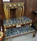 A nest of three faux marble top tables, matching coffee table & another similar