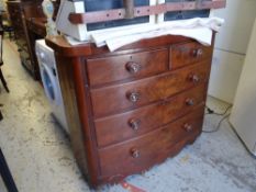 A mid-twentieth century bow fronted mahogany chest of drawers, two short above three long, 103 x 123