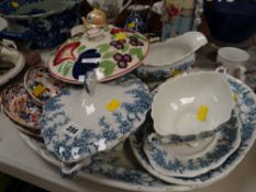A large blue & white 'Brooklyn' patterned platter & other vintage Staffordshire dinner & teaware