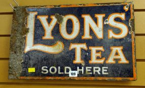 A small vintage Lyons Tea enamel metal advertising sign