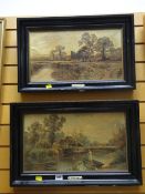 Two framed oileographa entitled 'When the Sun is Low' & 'The Mill Stream'