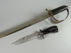 An Indian curved sword with decorated blade together with a practice bayonet