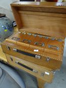Two wooden filing boxes with carry handles