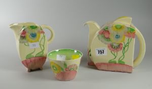 A Clarice Cliff three-piece teaset