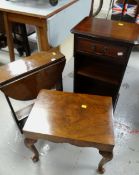 A reproduction short narrow chest with drawer, small occasional table & footstool