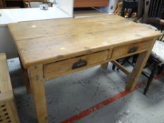 A good vintage pine plank top two-drawer kitchen table, 73 x 114 x 58cms
