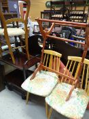 A mahogany double headboard, walking aid, tea trolley, towel rail & two Elm beech wood spindle