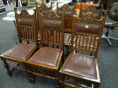 Set of six mid-twentieth century carved & studded back dining chairs