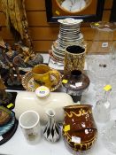 Stone glazed water bottle, collector's plates, vases etc