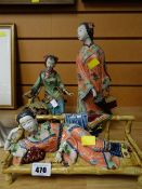 Three glazed pottery Chinese female figures in various poses