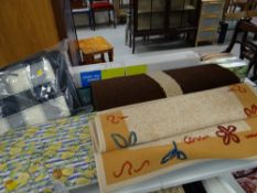 Parcel of household items including ironing board, two rugs, garden parasols, cushions etc