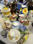 Collection of mixed china including Nao cat, small Doulton vase, continental ceramics etc