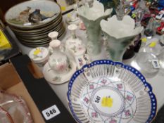 A Palissy dressing table set, continental tazza, collection of 'Game Birds of the World' collector's