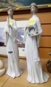 A Lladro figure of a girl carrying a candle together with a Lladro figure of a girl carrying a