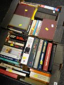 Two boxes of various hardback & paperback books, biographies etc