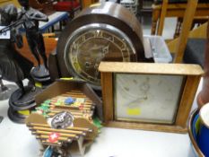 A vintage oak dome top mantel clock & two others