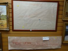 A framed railway sidings plan together with a print of a steam locomotive
