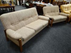 A G-Plan three-seater & two-seater wooden framed sofas in an oatmeal upholstery
