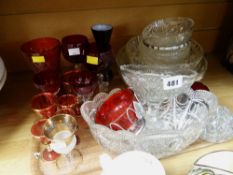 A tray of coloured & pressed glass