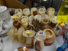 Parcel of various onyx items including goblets, vases, bookends etc