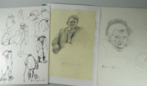 A YELLOW HARDBACK ALBUM containing pencil & ink studies entitled 'Charles' by John Cherrington, Hor
