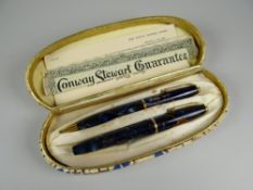VINTAGE BLUE MARBLED CONWAY STEWART 'DINKIE' PEN (No.550) & PENCIL (No.25) SET in original box