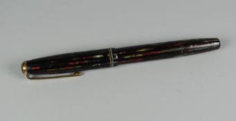 VINTAGE MAROON (PINK, SILVER & BLACK) STRIPED PARKER DUOFOLD JUNIOR FOUNTAIN PEN with double band (