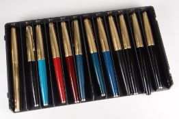 TWELVE PARKER 61 FOUNTAIN PENS including 1 x 12ct gold filled Insignia', 1 x black with Heirloom