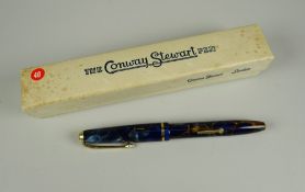 VINTAGE BLUE MARBLED CONWAY STEWART 'DINKIE' (No. 560) FOUNTAIN PEN in original box with guarantee
