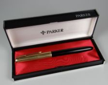 VINTAGE BLACK PARKER 51 FOUNTAIN PEN with rolled gold cap in hard case with instructions