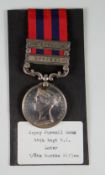 INDIA GENERAL SERVICE MEDAL with two clasps Bhootan & Looshai, engraved to Sepoy Puranil Rana 44th
