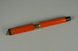 VINTAGE RED LADY PARKER DUOFOLD LUCKY CURVE FOUNTAIN PEN with wide gold band