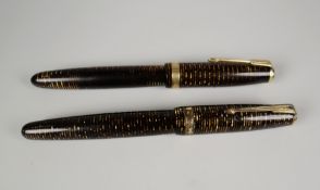 TWO VINTAGE GOLDEN PEARL PARKER VACUMATIC MAJOR FOUNTAIN PENS with yellow metal trim & 'blue
