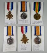 SIX WWI PERIOD MEDALS comprising 1914-15 Star, British War medal & Victory medal, engraved to Gunner