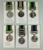 GROUP OF SIX INDIA GENERAL SERVICE MEDALS to include five George V & one George VI with various
