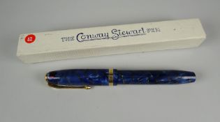 VINTAGE BLUE MARBLED CONWAY STEWART 84 FOUNTAIN PEN IN ORIGINAL BOX