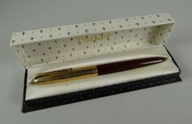 VINTAGE BOXED MAROON PARKER 51 FOUNTAIN PEN with rolled gold cap