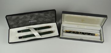 MODERN MATTE DARK GREEN PARKER RIALTO FOUNTAIN PEN & BALLPOINT PEN SET in original box together with