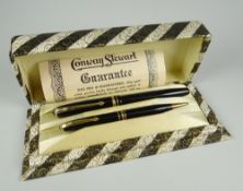 VINTAGE BLACK CONWAY STEWART 93 PEN & PENCIL SET (No. 23) in original box with guarantee