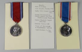 GEORGE V & QUEEN MARY SILVER JUBILEE MEDAL & George VI coronation medal, both engraved to M