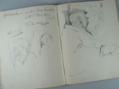 THREE HARDCOVER SMALL BLACK EXERCISE-TYPE BOOKS WITH SKETCHES